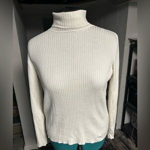Liz Claiborne Cream Ribbed Turtleneck Sweater Womens Size Large
